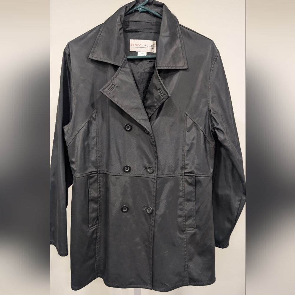 Vintage Renee Raquel Women's Black Double-Breasted Trench Coat